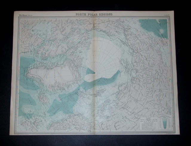 THE TIMES ATLAS 1921  - NORTH POLAR REGIONS Map Plate 8
