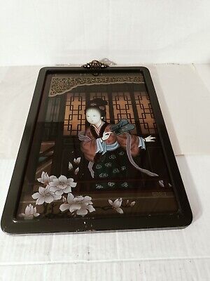 Chinese Early 20th Century Oriental Reverse On Glass Painting - Woman With A Fan