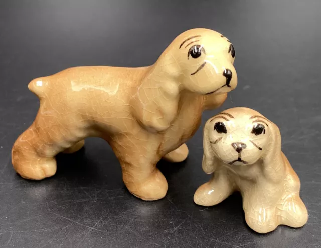 Vintage Standing Mama Dog & Seated Baby Puppy - Miniature Tan Cocker Spaniel