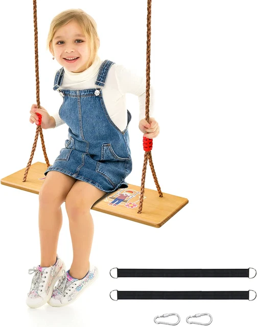 Wooden Swing Seat with Cartoon Pattern，Tree Swing for Kids and Adults（23.6"X 7.9