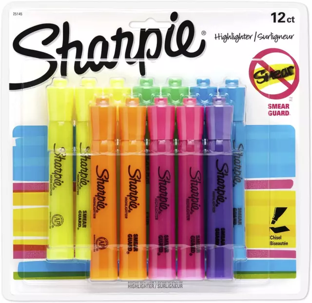 Sharpie Pocket Style Highlighters, Chisel Tip, Assorted Colors, 24/Pack