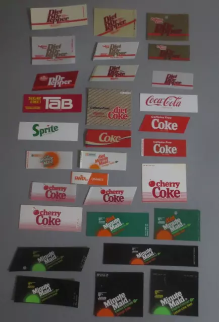 Coca-Cola Vintage Vending Machine Plastic Labels 30 Diff soda and shape