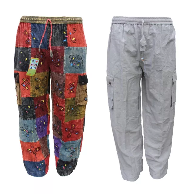 Mens Harem Pants hippie cargo trouser OM Patchwork cotton boho yoga unisex Hippy