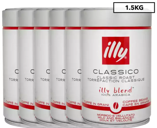 6 x illy Classic Roast Coffee Whole Beans 250g