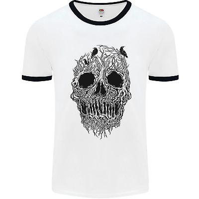 Tree Skull Mens White Ringer T-Shirt