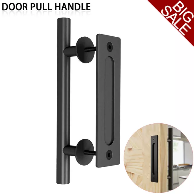 Round 12" Barn Door Handle Sliding Flush Pull Wood Door Gate Hardware Set Black