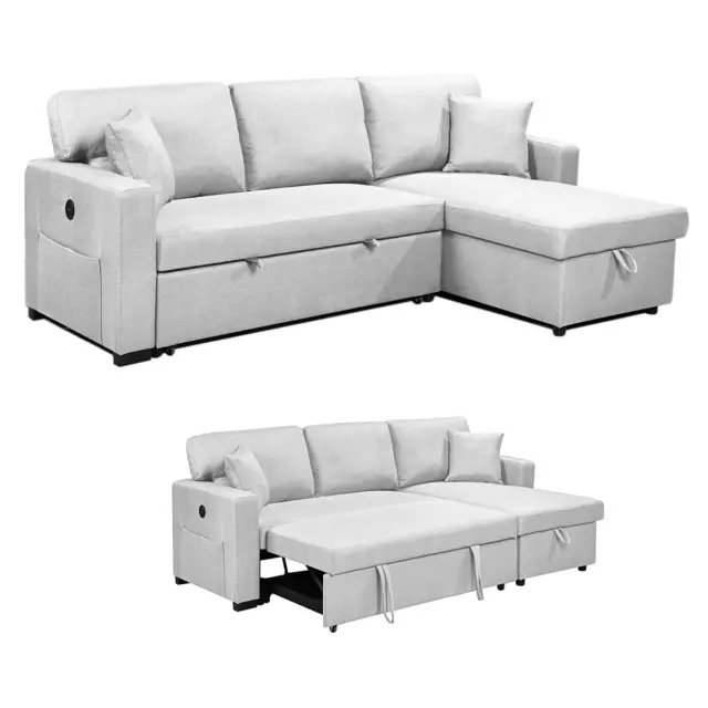 Foret 3 Seater Sofa Bed Modular Corner Pullout Lounge in light grey