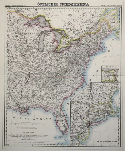 Nordamerika Original Lithografie Landkarte Reimer 1872