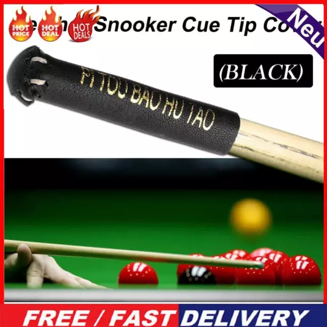 Leather Snooker Cue Tip Cover Protector Sleeve for Stick Billiard(Black)