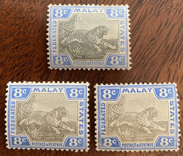 Federated Malay States FMS  Leaping Tiger  SG19 8c Varieties Mint Hinged Stamps