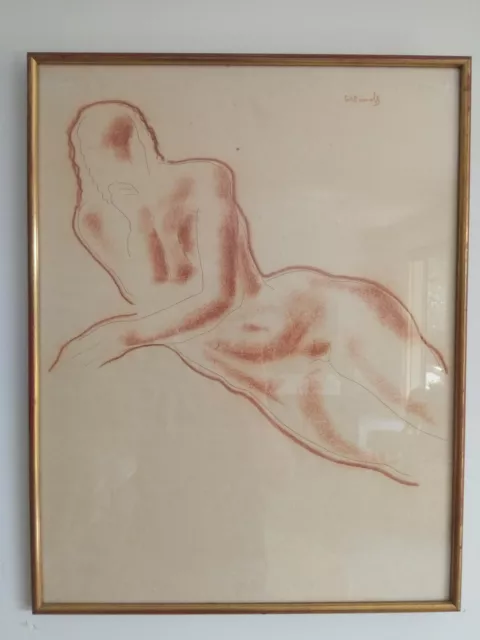 Tableau ancien Nu dessin à la sanguine signé Georges Artemoff 1892-1965 Art Déco