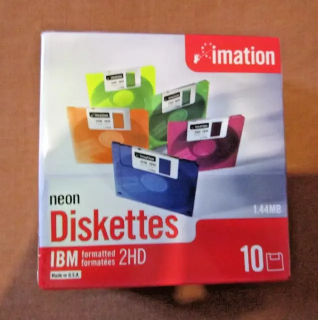 NEW *10 Pack* Imation Neon Diskettes IBM 2HD 3.5" 1.44mb Floppy Disks USA SEALED