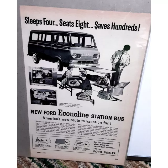 1961 Ford Econoline Station Bus Print Ad vintage 60s