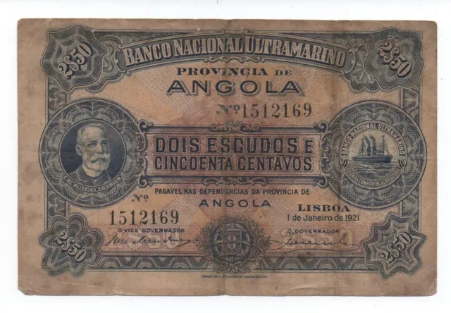 Angola Portugal 2 1/2 2,5 Escudos 1921 Pick 56 Look Scans