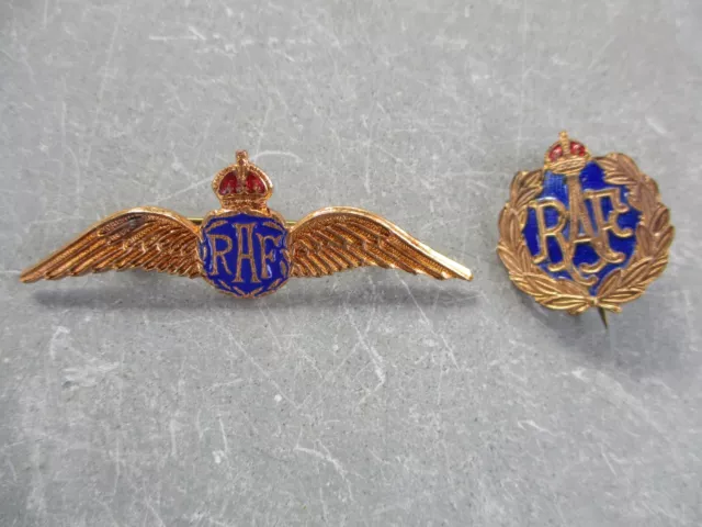 Rare lot de 2 insignes Sweetheart Royal Air Force enamel WW2 Aviation RAF Wings