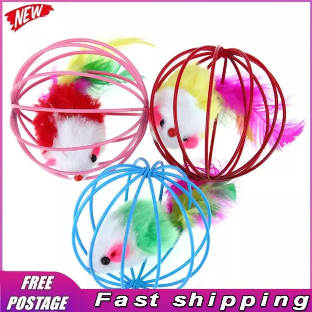 3pcs Funny Pet Kitten Cat Playing False Feather Mouse Rat Ball Cage Toys