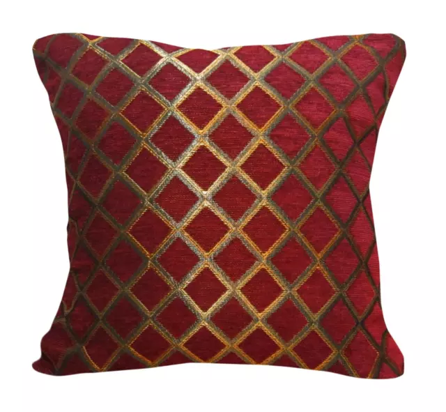 Wd33Ba Gold on Red Damask Chenille Check Throw Cushion Cover/Pillow Case *Size