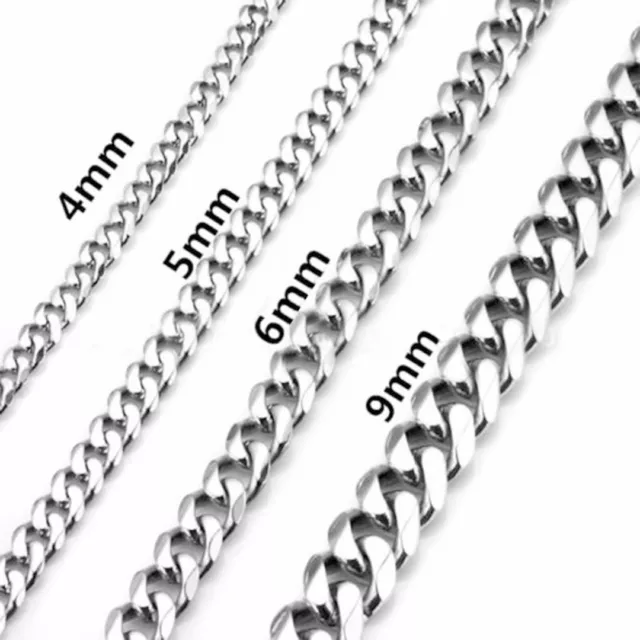 4-9mm Men's 316L Stainless Steel Silver  Hexagonal Curb Link Chain Necklace Gift