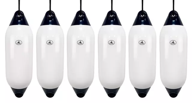 6 x HURRICANE Boat Fenders: White/ Blue PM04 - FREE ROPE + INFLATED