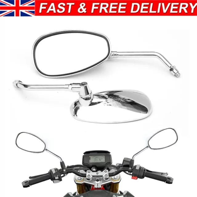 Motorcycle Rearview Mirrors Rear View Side Mirror 10mm Chrome Round Long Stem UK