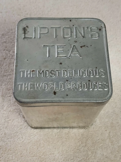 Vintage Lipton Tea Tin Silver Metal