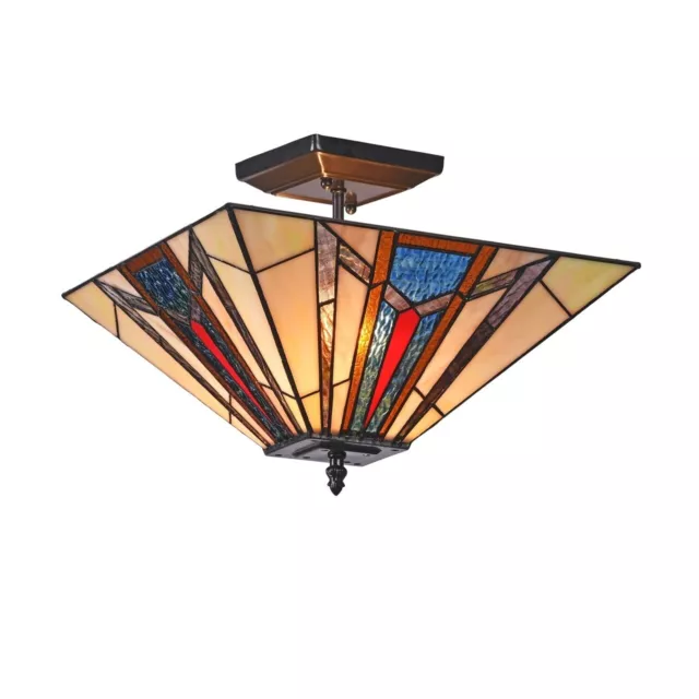 Stained Glass Tiffany Style Semi Flush Ceiling Light Fixture Mission Design