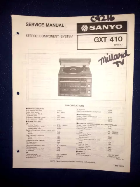 Sanyo Gxt410 Stereo Component System Original Service Manual
