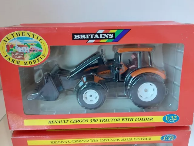 Britains 00226 Tracteur Renault Cergos 350 Avec Chargeur Sur 1:32 En Orange...