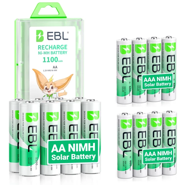 EBL AA Rechargeable Batteries – 1100mAh NiCd, 1.2V, For Solar Lights & LED, With Case