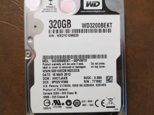 Western Digital WD3200BEKT-00PVMT0 DCM:HHCTJAKB 320gb 2.5" Sata HDD