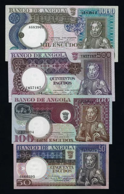 Portugal Angola SET 50 + 100 + 500 + 1000 ESCUDOS 1973 XF-UNC