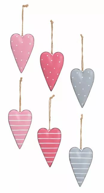 Juego de 6 Colgante Corazón Metal H11cm Rosa Gris Decoración Colgante Corazón Decoración Regalo