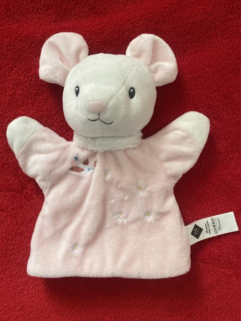 🇫🇷 Doudou Marionnette Souris Blanc Rose Fleurs Oiseau Collection TEX NEUF