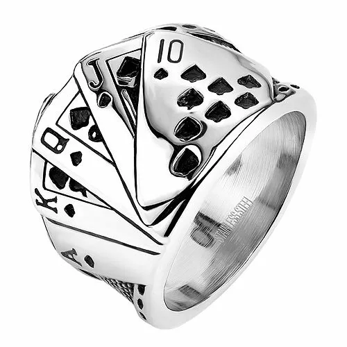 Herren Biker Rocker Ring Poker Karten Royal Straight Flush Edelstahl massiv