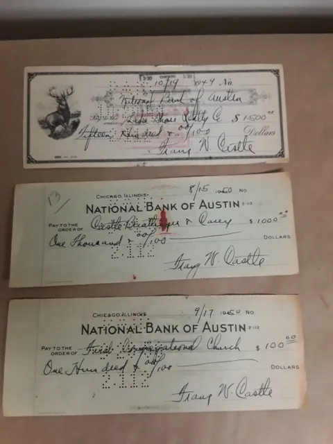 Lot 3 Vintage Checks National Bank of Austin 1949 1950 Chicago Ill Cancelled