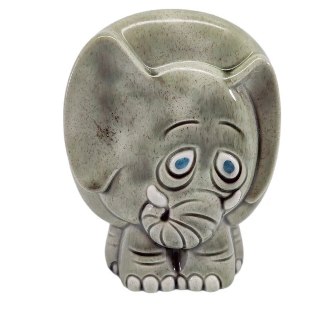 Vintage Gray Ceramic Elephant Figurine Big Sad Eyes MCM Decor