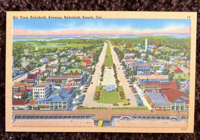 Rehoboth Beach, DE Linen Postcard; Air View Rehoboth Avenue