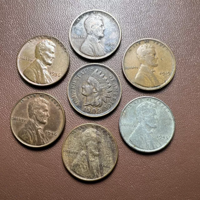 1909-VDB, Indian Head, War Pennies - 7 Coins Starter Lot Collection