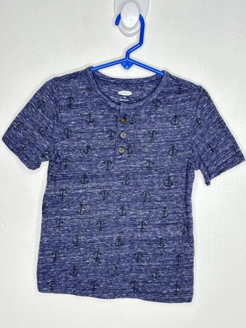 Old Navy Nautical Henley Shirt Boys Size 4T Blue Anchor Short Sleeve