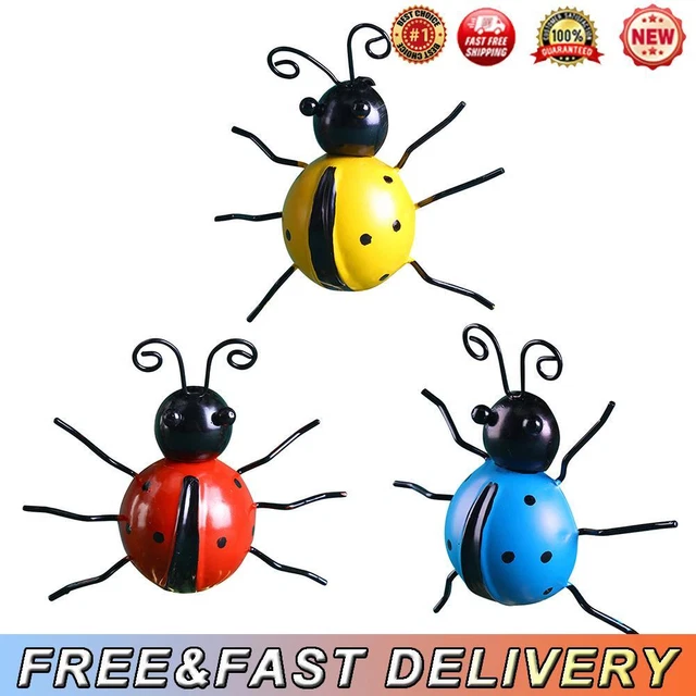 Wrought Iron Little Ladybug Figurine Wall Hanging Simulated Insect Sculpture Art