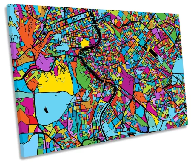 Rome Italy City Modern Map Picture SINGLE CANVAS WALL ART Print Multi-Coloured