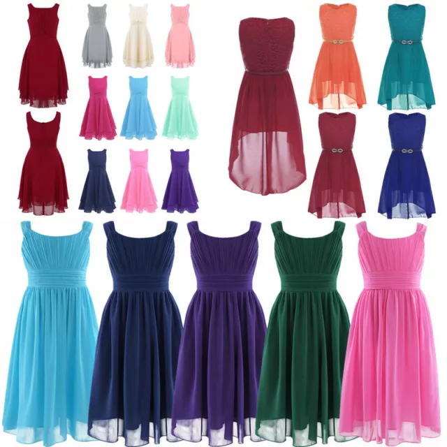 Girls Pageant Wedding Bridesmaid Party Dress Pleated Chiffon Princess Ball Gowns