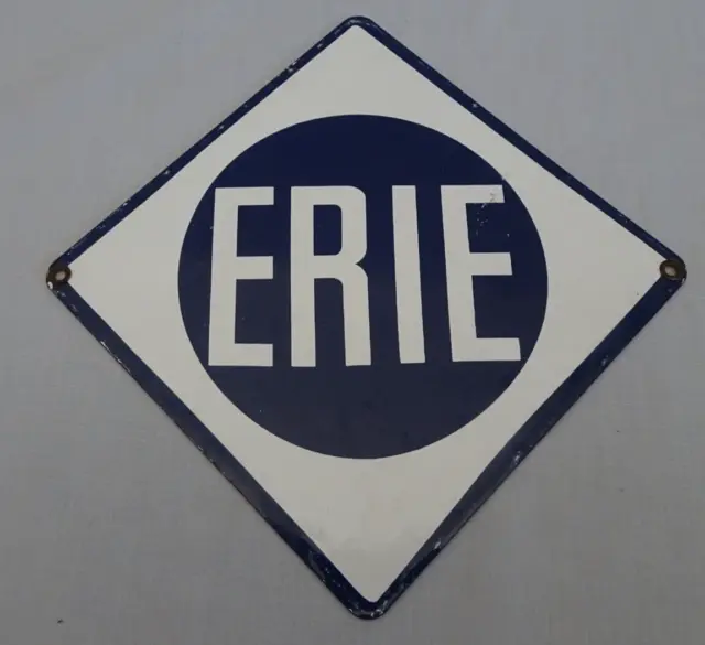 Vintage Erie Railroad Railway System heavy porcelain sign trains engine route