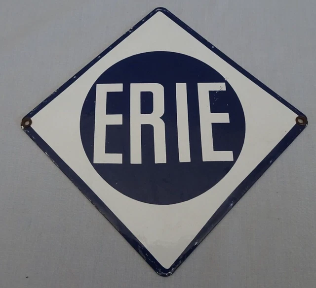 Vintage Erie Railroad Railway System heavy porcelain sign trains engine route