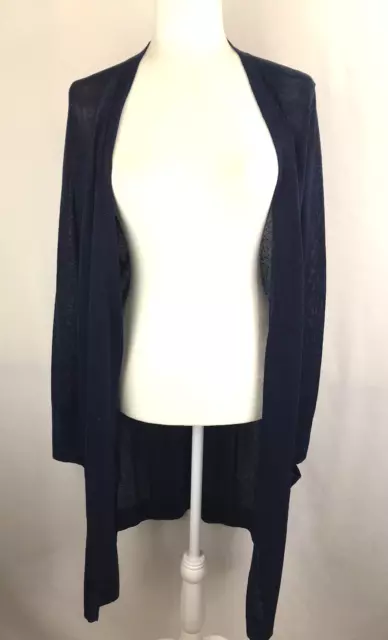 Halogen Women's Medium Sweater Navy Blue Linen Blend Open Front Duster Long