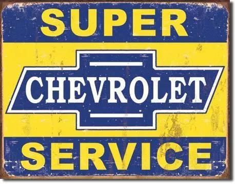 Super Chevy Service Tin Sign New Garage Shed Chevrolet Hotrod Ratrod Rustic Chev