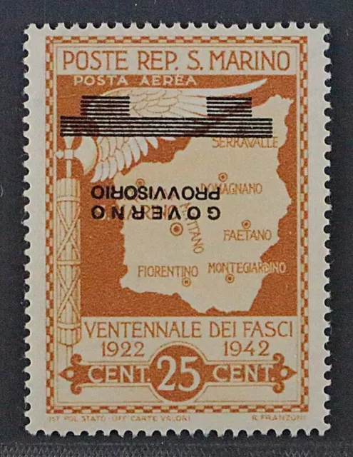 San Marino 284 K ** Faschismus 25 Cmi. Aufdruck KOPFSTEHEND, postfrisch, 220 €