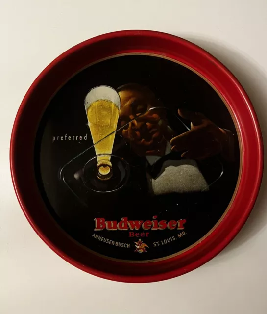 Budweiser Vintage Preferred Beer Tray Waiter w/ Tray & Glass, A-B, St. Louis MO