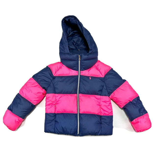 Polo RALPH LAUREN Size 6 Girls Jacket  Down Puffer Hooded Winter Coat Striped