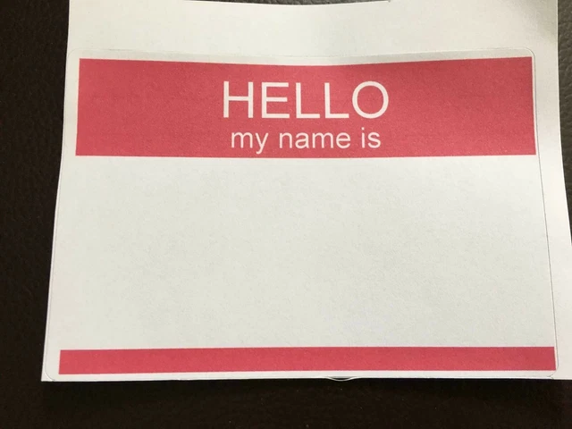 Hello My Name is Red and White Name Tag Stickers